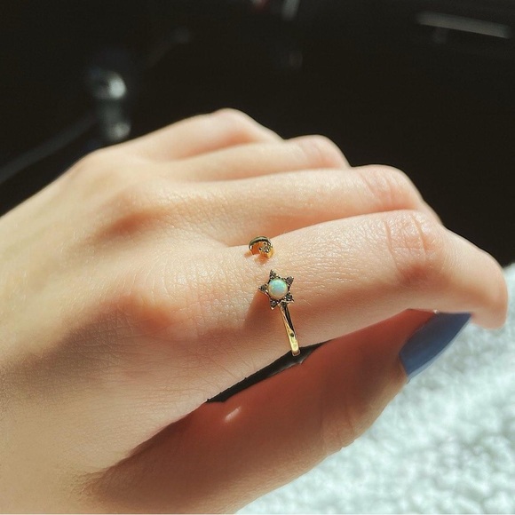 Opal Star & Crescent Moon Ring - Picture 4 of 6